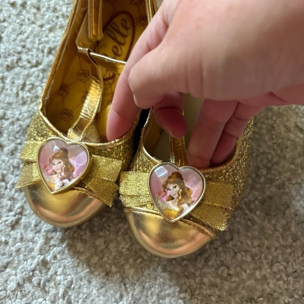 Disney Belle Beauty Beast Gold Kids Shoes with Heart Detail 11/12 Heel Wedge